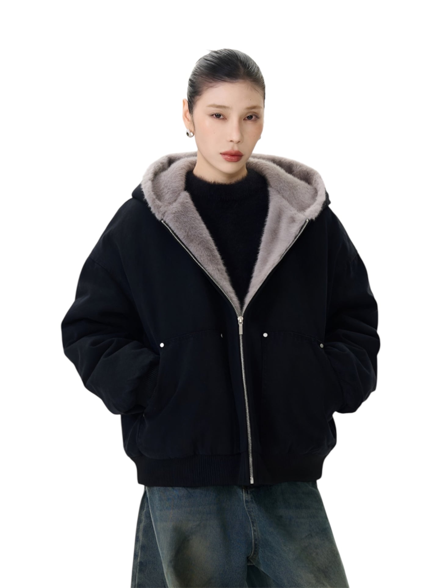 Faux Fur Lined Bomber Jacket with Pockets🌹