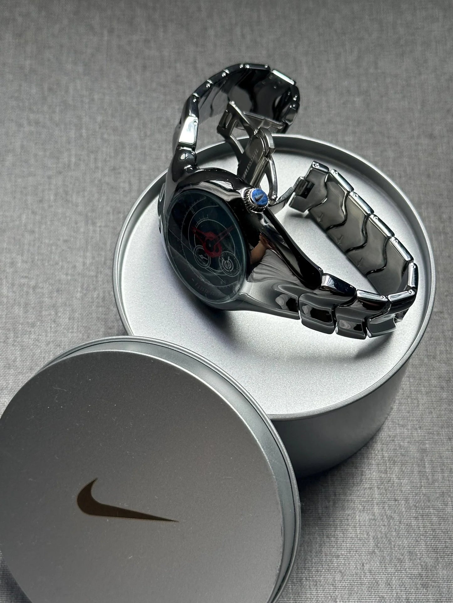 Nike Triax Chronograph Watch Silver Red Dial