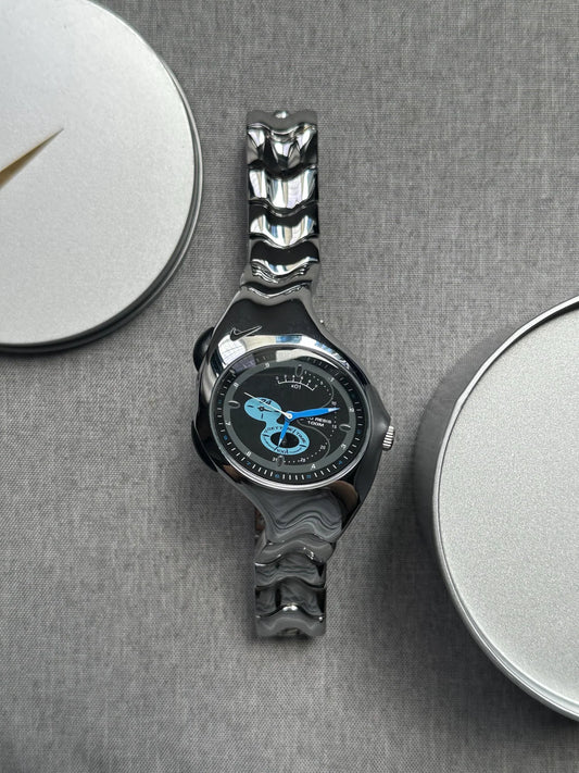 Nike Triax Chronograph Watch Shiny Silver with blue black dial